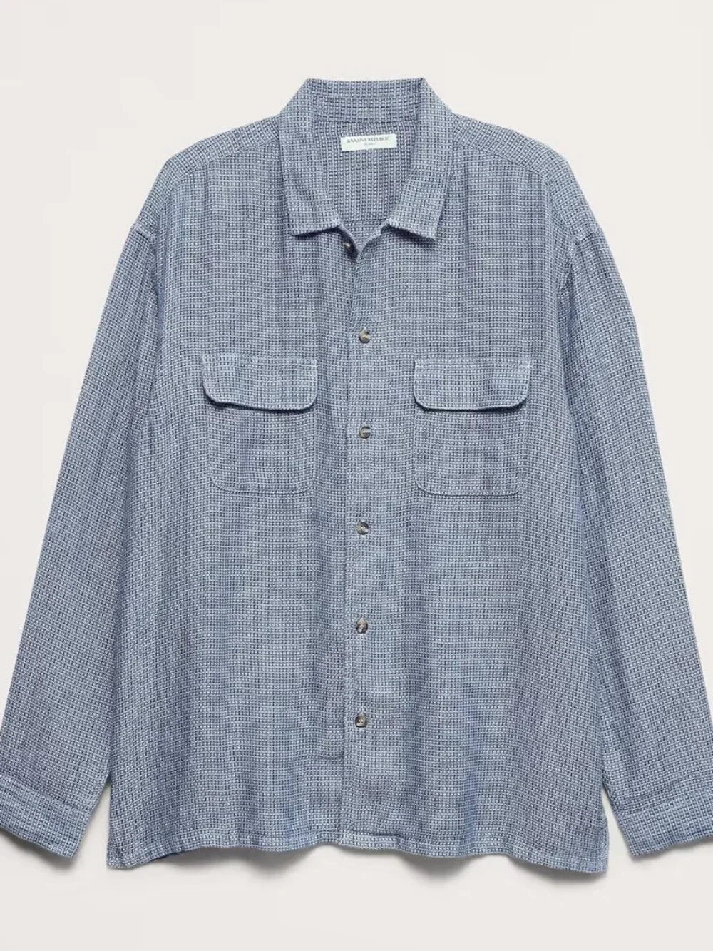 NWT!!! Banana Republic Men's White Texture 100% Linen Relaxed-Fit Resort Shirt M